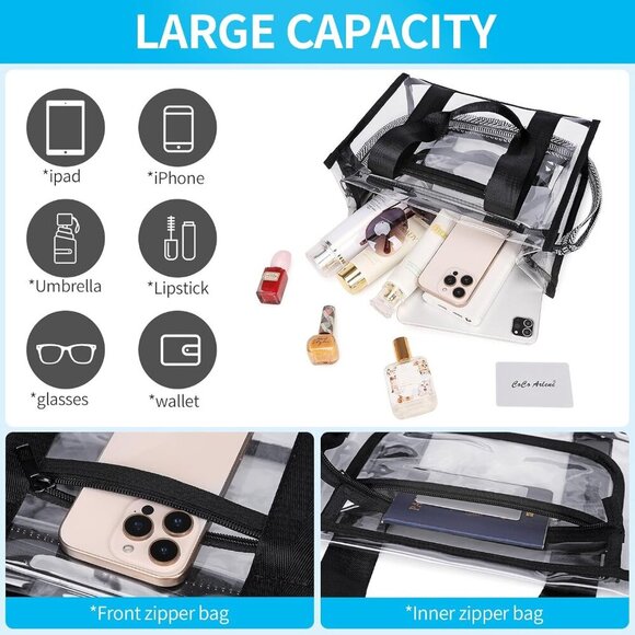 Durable Clear Bag with Inner & Outer Zipper for Concerts & Sports - Medium - Picture 3 of 7